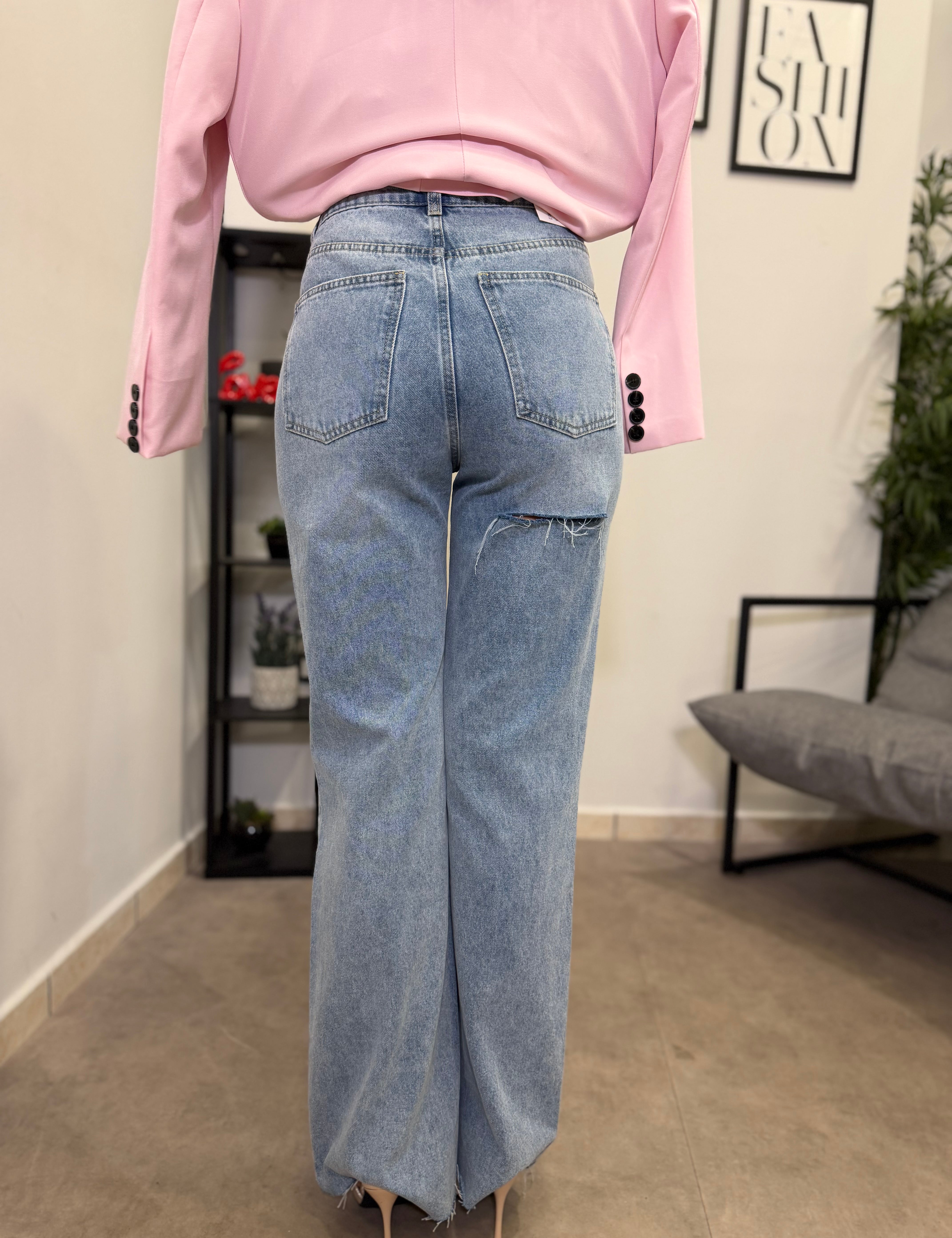 Jeans Wide leg Strappi 8656