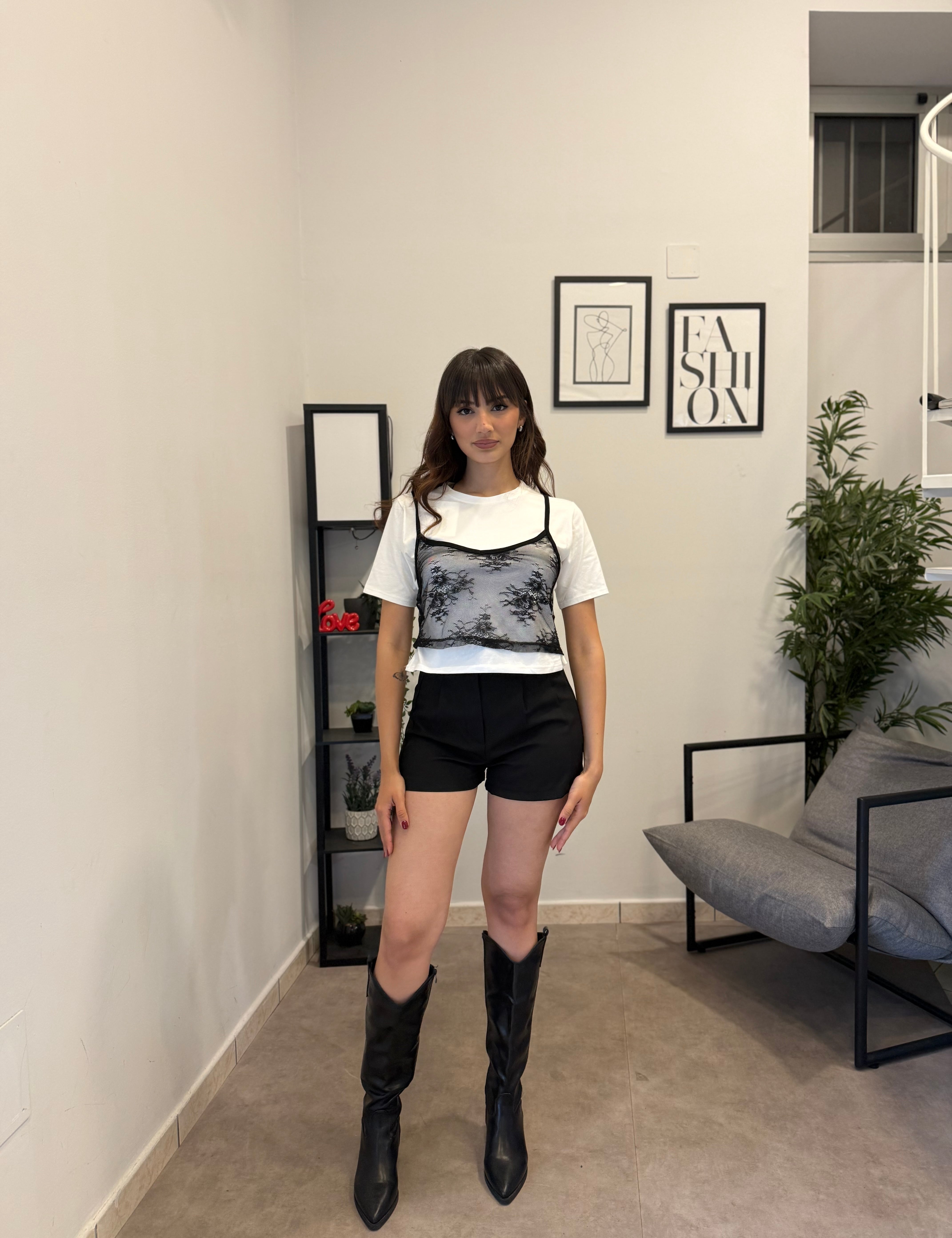 T-Shirt crop con pizzo 6686