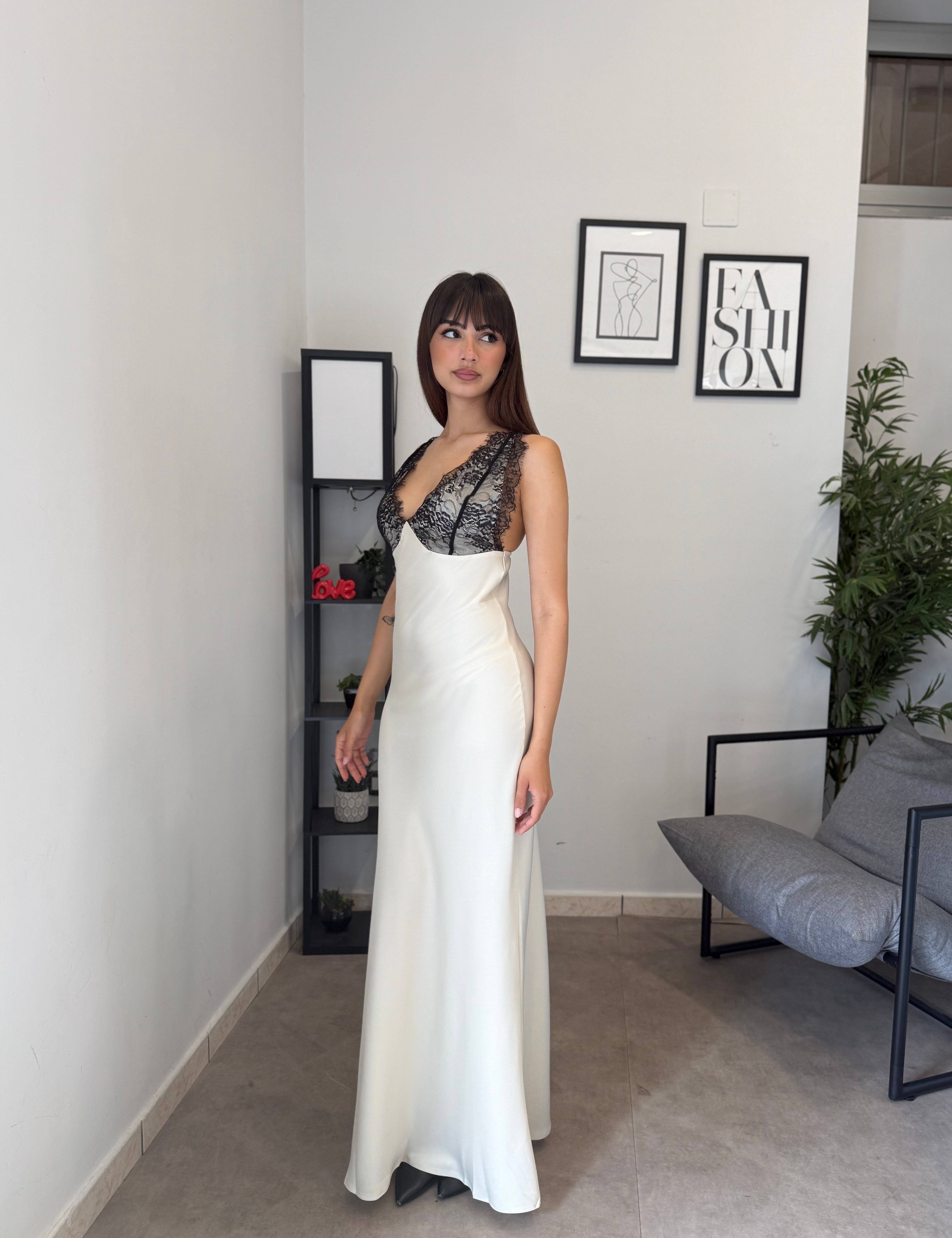 Abito Satin con pizzo 3099