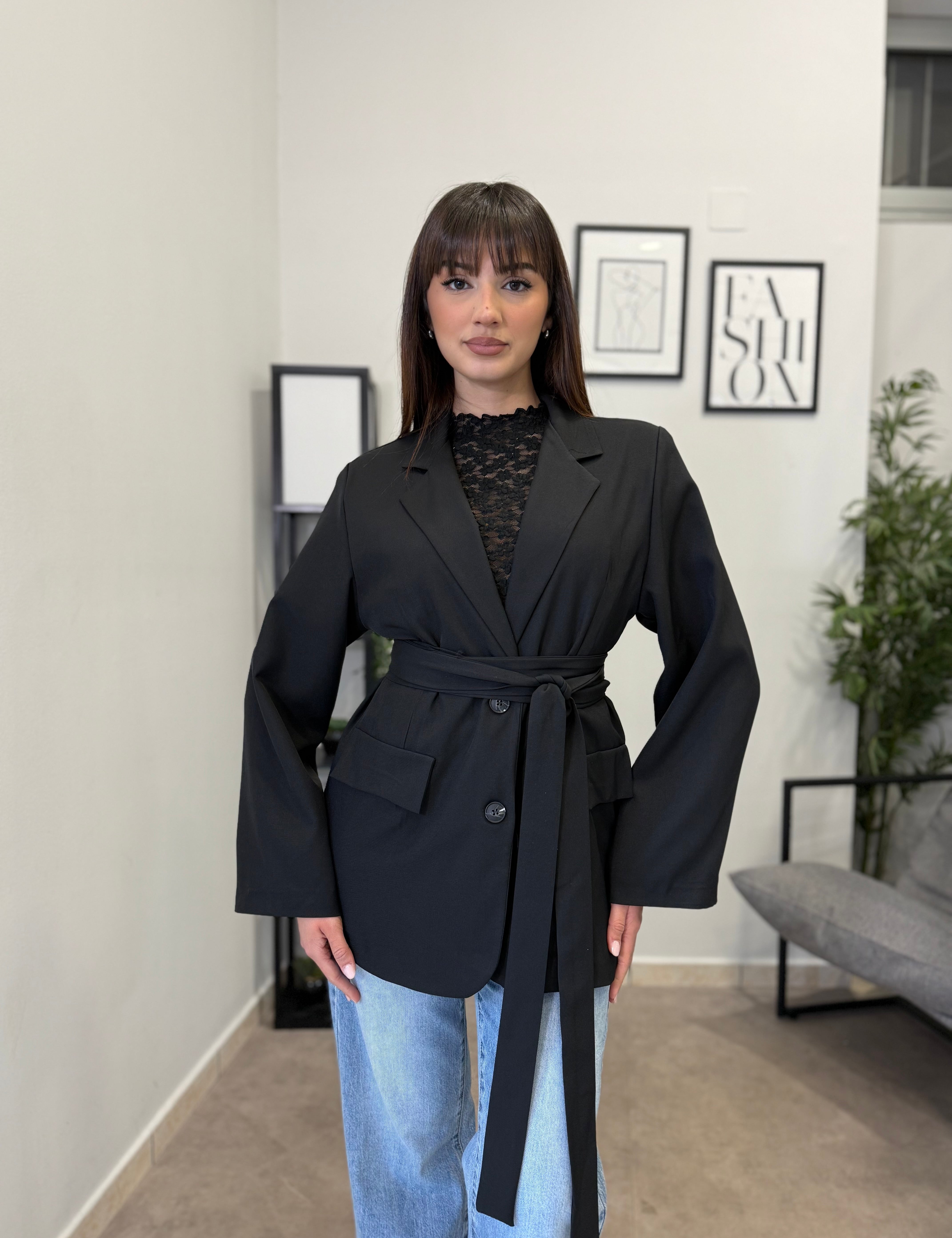 Blazer con Cintura Nero - 3871