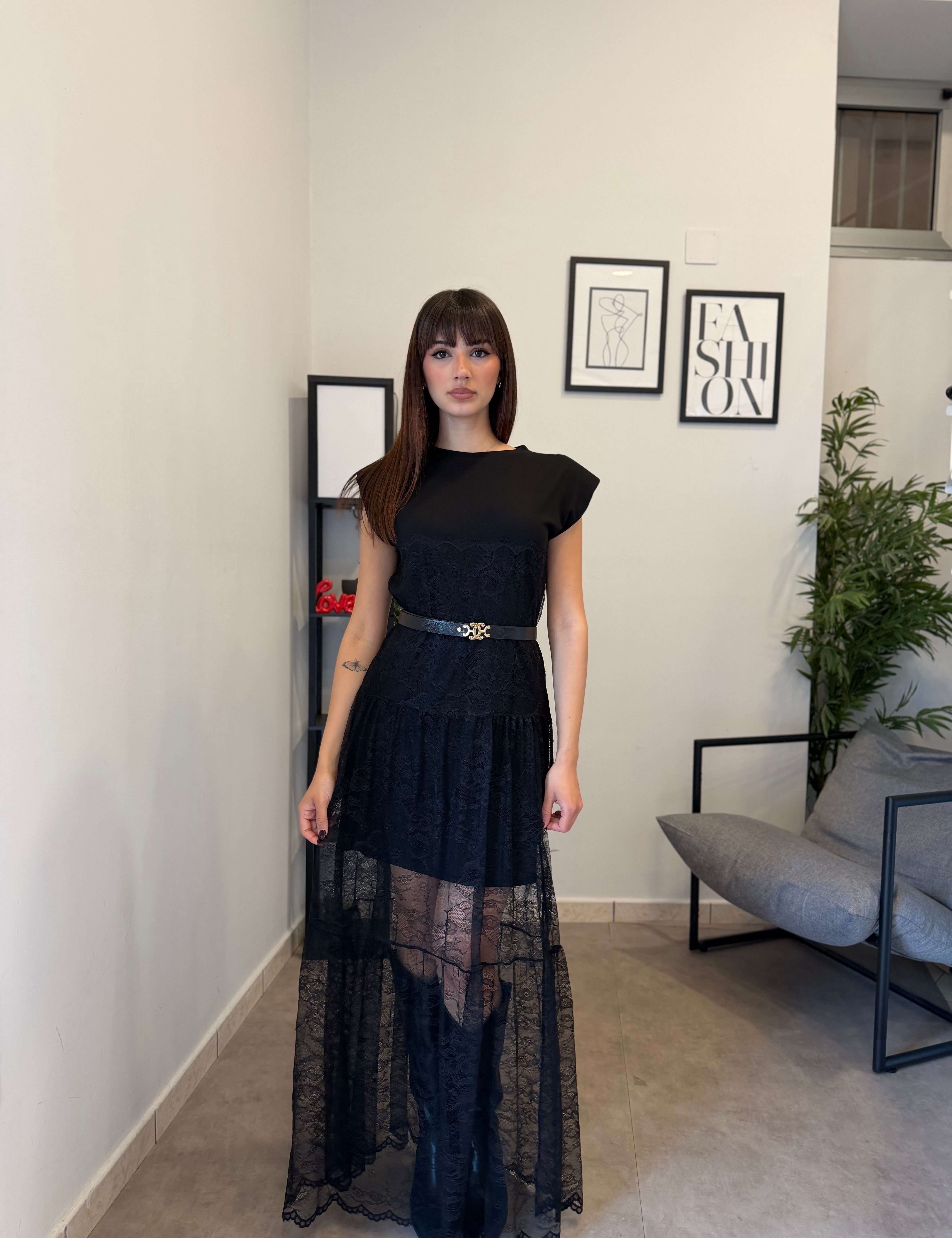 Abito lungo con pizzo 3340