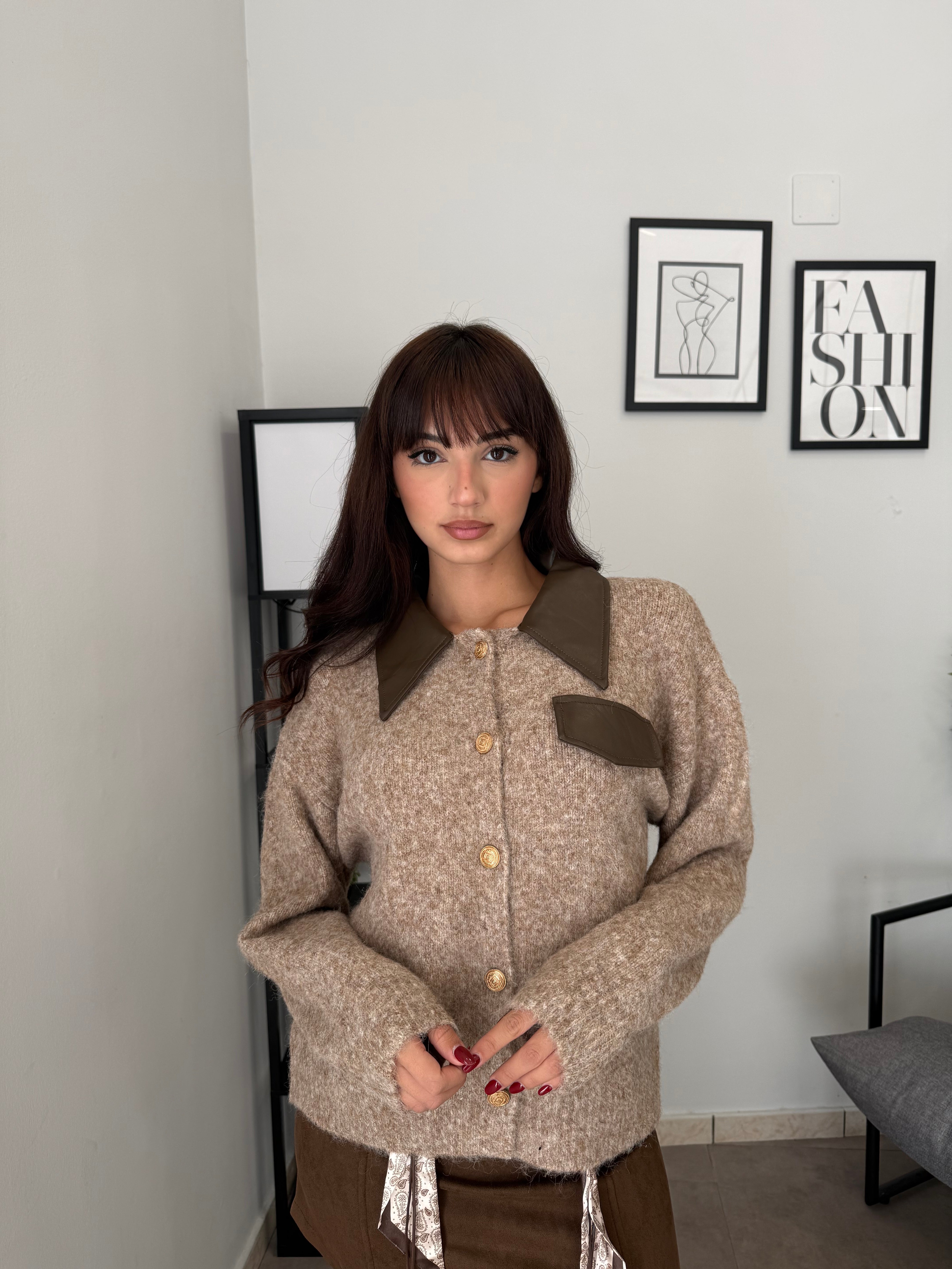 Pull con collo in pelle 0241