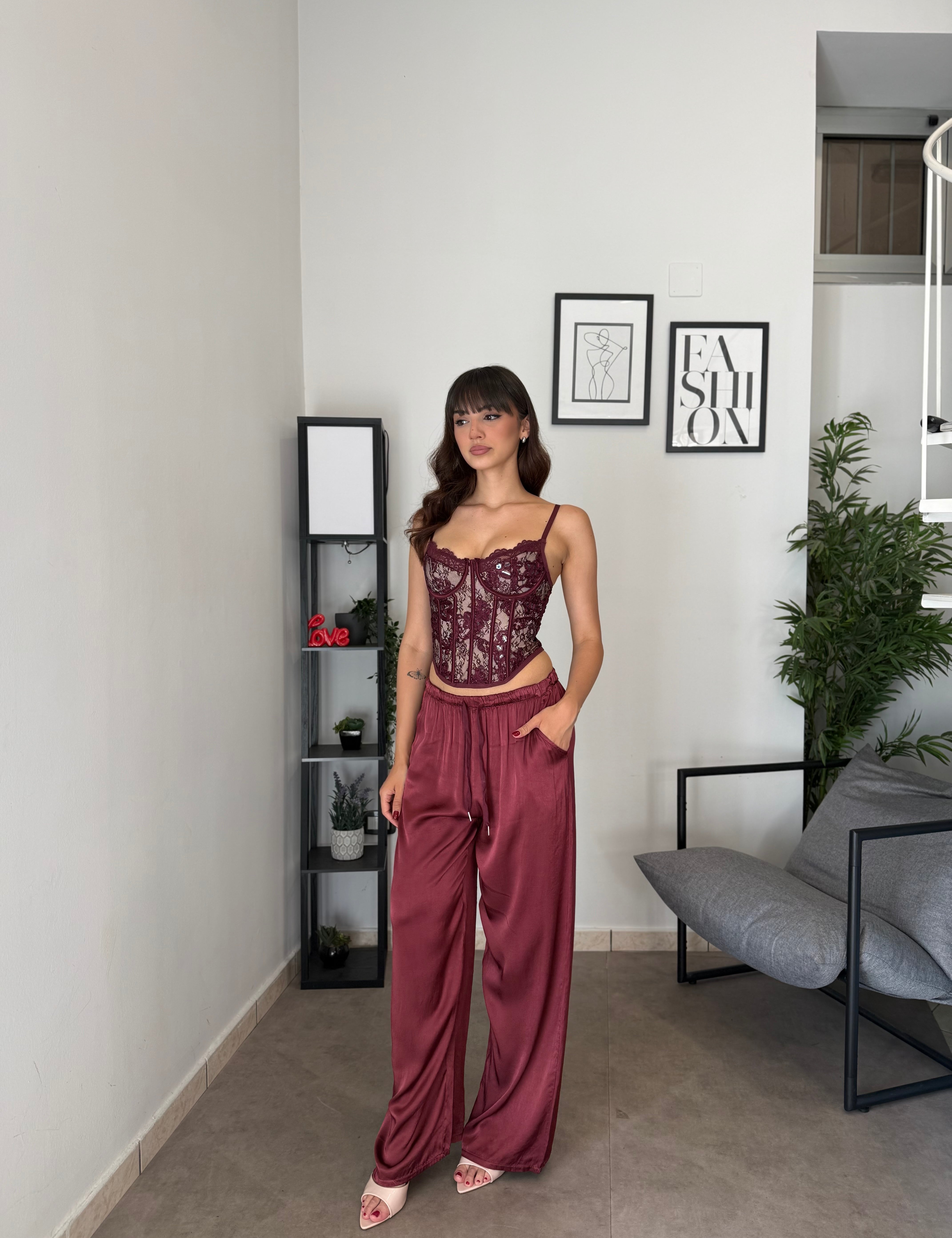 Pantalone Effetto Satin - Bordeaux 2420