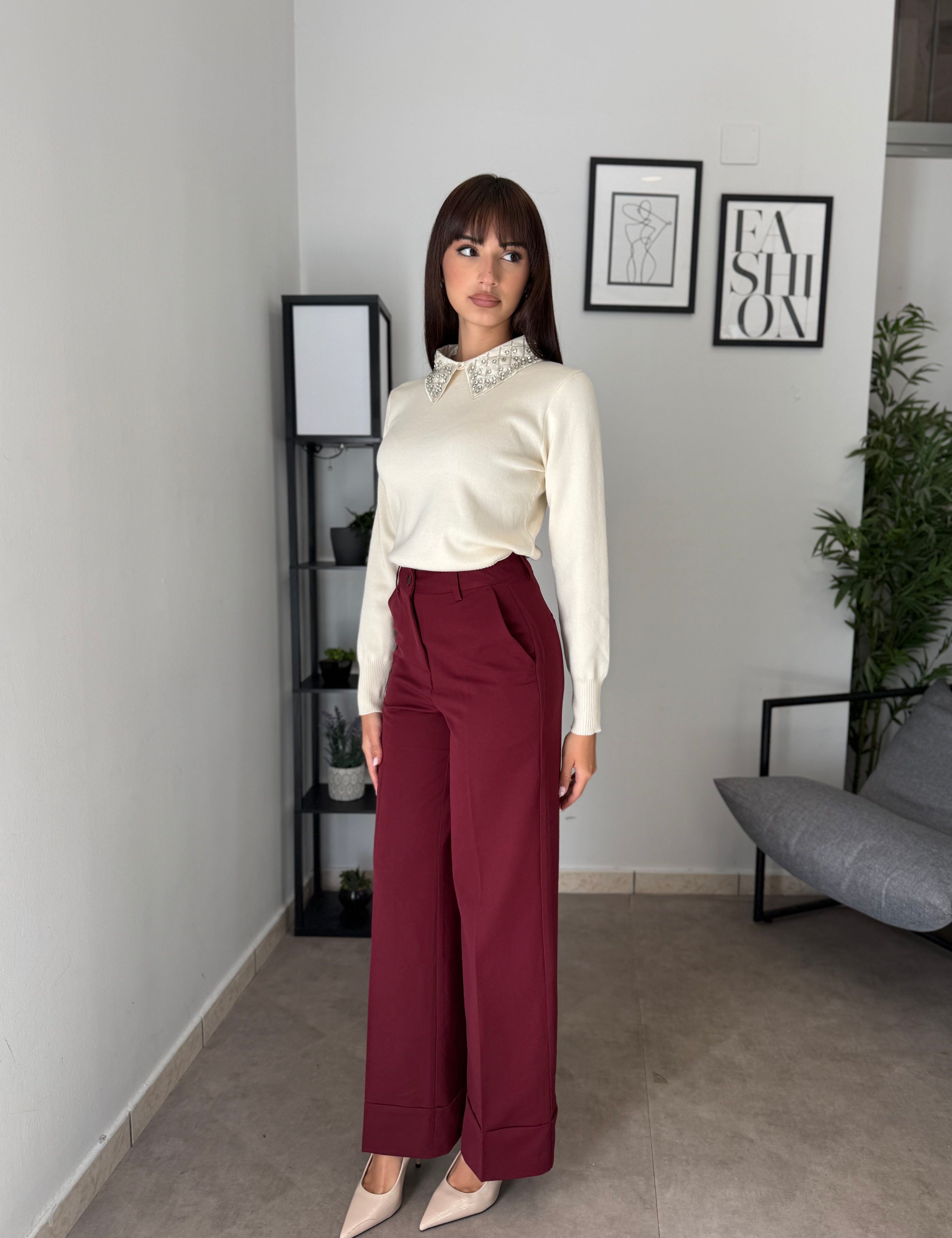 Pantalone Palazzo - Bordeaux 8123