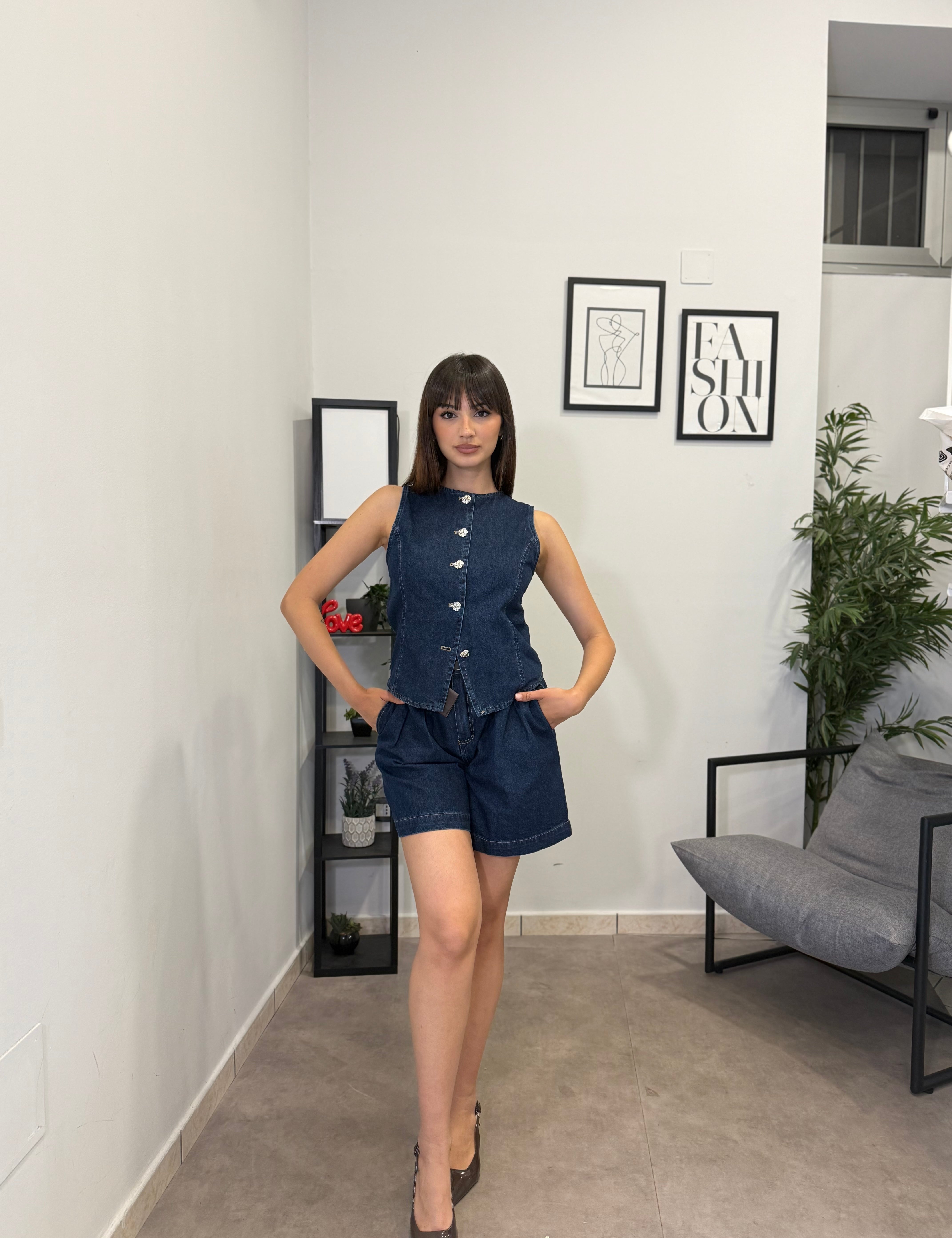 Set-Coordinato in denim scuro 2759