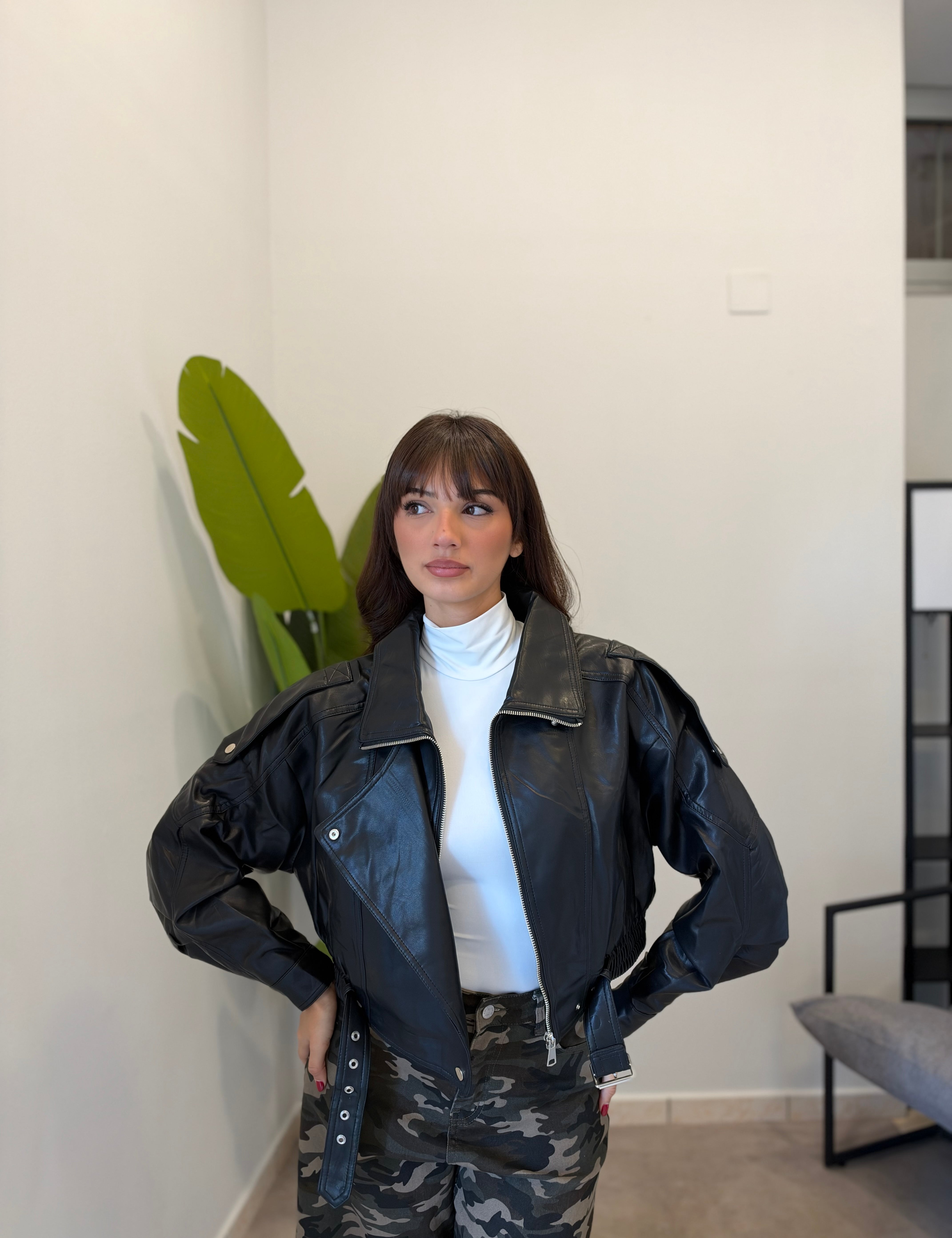 Biker Ecopelle Crop - Black 1078