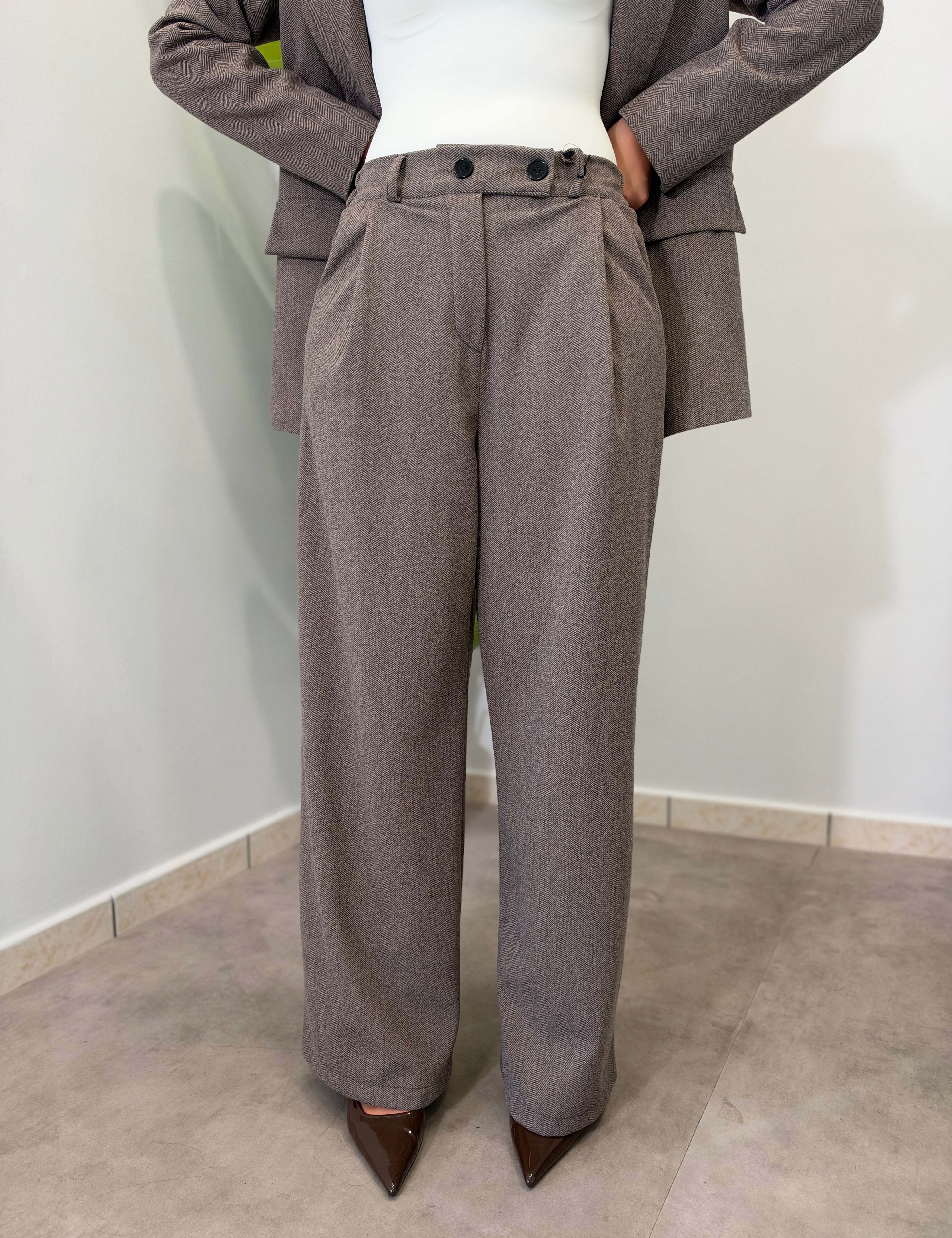 Pantalone Palazzo Spigato - Brown 5865